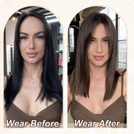 Benehair Hair Toppers for Women 14 Inch Hair Topper for Thinning Hair Clip in Fringe Hair Extensions with 4 Clips Brown Hair Pieces for Women with Grey Hair Hair Loss(Brown, 120g)