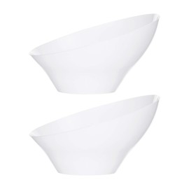 PLASTICPRO Disposable Angled Plastic Bowls Round Medium Serving Bowl, Elegant for Party's, Snack, or Salad Bowl, White, Pack of 4