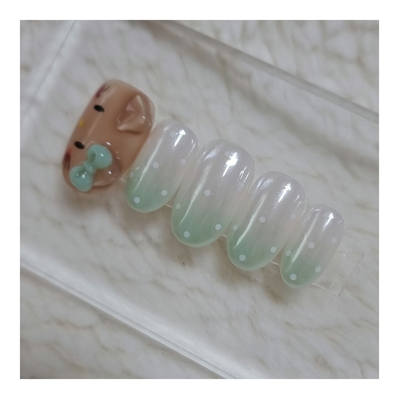 Green Jade Glazed Handmade Nail Tips - Long Ballerina /