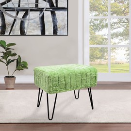 Home Soft Things Super Mink Faux Fur Green Ottoman Bench, 19" x 13" x 17" H, Nile Green, Living Room Foot Rest Stool Entryway Makeup Bench End of Bed Bedroom Home Decor Chair for Sitting