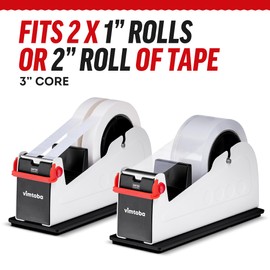 Heavy Duty 2-Inch Desktop Tape Dispenser, Dual Roll, Non-Slip Base