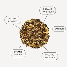 Tahmina Saffron Rooibos Caffeine Free Tea: South African Herbal Blend with Afghan Saffron, 12 Biodegradable Pyramid Tea Bags, Makes 36 Cups of Tea (1 Pack)