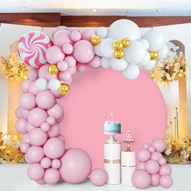 MEHOFOND 6 Feet (1.8 Meters) Pure Pink Circular Background Birthday Baby Shower Wedding Custom Party Decoration Background Banner Newborn Photography Prop (Without Stand)