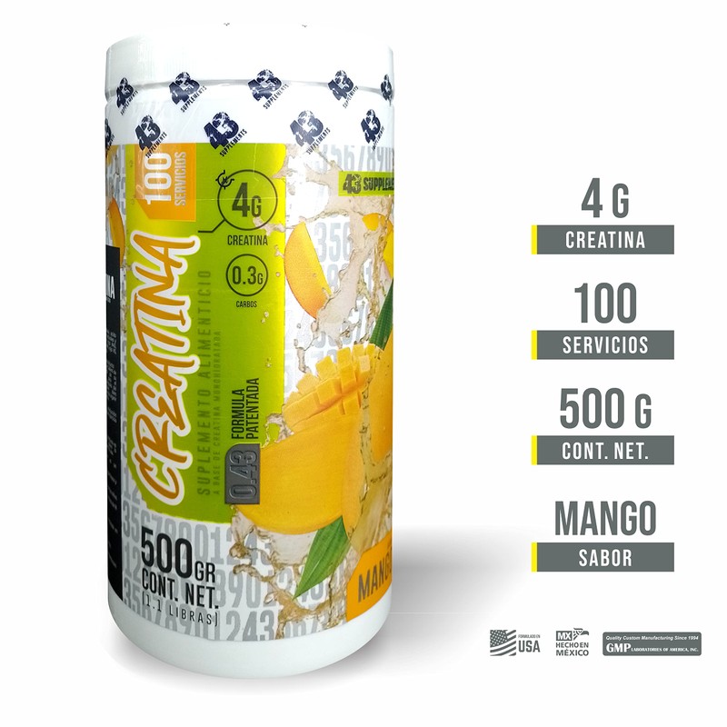 43 SUPPLEMENTS | CREATINA 500G | SABOR MANGO | Creatina