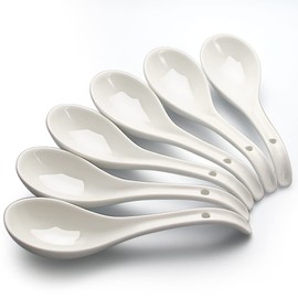 YFWOOD Spoons Astragalus 6 Piece Set, 6.7 inches (17 cm), Ceramic, Soup Spoons, Curved Shape, Long Handle, Dinner Spoon, Curry, Ramen, Fried Rice, For Cooking