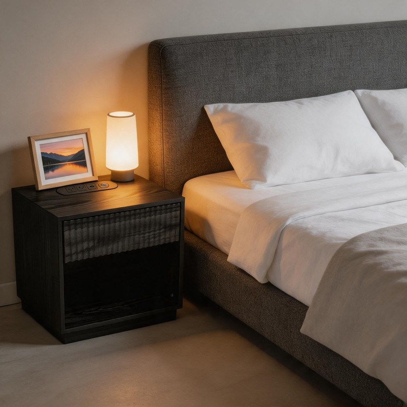 Night Stand with Charging Station, 23 Inch Tall Fluted Modern