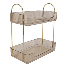 Soporte de Maquillaje de Doble Capa, Moderno Organizador de Encimera de Baño de 2 Niveles, Mesa de Maquillaje Multiusos Resistente para Tocador de Baño (ámbar amarillo)