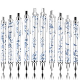 Lebsitey 10PCS Blue and White Porcelain Pen 0.5mm Black Ink Fancy Pens Smooth Writing Retractable Ballpoint Pens for Journaling Aesthetic Office Supplies (BlueandWhitePorcelain, 10)