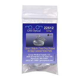 GMS Optical Tear Drop Shaped Slide-in Air Bag Soft Silicone Nose Pads for Glasses, Sunglasses, and Eye Wear - 12mm (10 Pair)