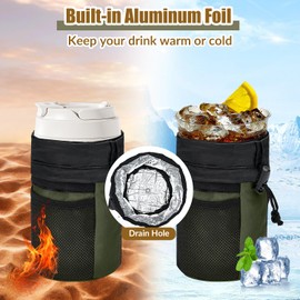 WOTOW Bike Water Bottle Holder - Universal Bike Cup Holder with Adjustable Shoulder Straps and Mesh Pockets, Insulated Drink Holders for Cruiser, Scooter, Mountain Bike & Wheelchair