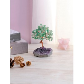 GEHECRST Green Aventurine Crystals Tree Mini Healing Crystal Stones Trees with Natural Raw Amethyst Cluster Base Handmade Gemstone Life Tree Feng Shui Good Luck Home Decoration Gifts