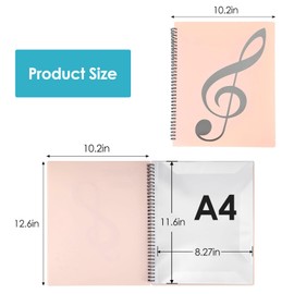 A4 Sheet Music Folder, A4 Music Folder Sheet MusicHolder Allow Annotations, Eliminate Glare 60 Pages Spiral Sheet Music Binder Student Drawing FolderStorage for MusicalScore Painting Photo - Pink
