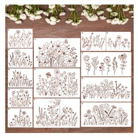 13 Pieces Wildflower Stencils Flower Stencils for Painting Wood, Reusable Spring Floral Field Plants Wild Flower Stencil for Crafts Wall Canvas Fabric Paper DIY Furniture Card