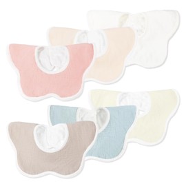 Comfort U Baby Bib Bib, Set of 6, 4 Layers, Double Gauze, Cotton, Tarpaulin, Absorbent and Quick Drying, Soft, Petal Shape, 360° Rotation, Baby Spinning Apron, Snap Button, Eating Bibs, Girls, Boys,