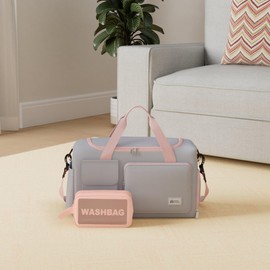 Small Gym Bag for Women, Waterproof Travel Duffle Bag Carry On Weekender Bag with Shoe Compartment & Wet Pocket, Gym Tote Bag for Travel, Workout, Sport