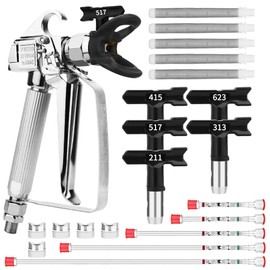 3600 PSI High Airless Paint Sprayer Gun with Nozzle Guard and 5 Spray Nozzle Tips（211, 313, 415, 517, 623） and 5 Airless Paint Sprayer Gun Filters and 5 Spray Painted Extension Pole Rods