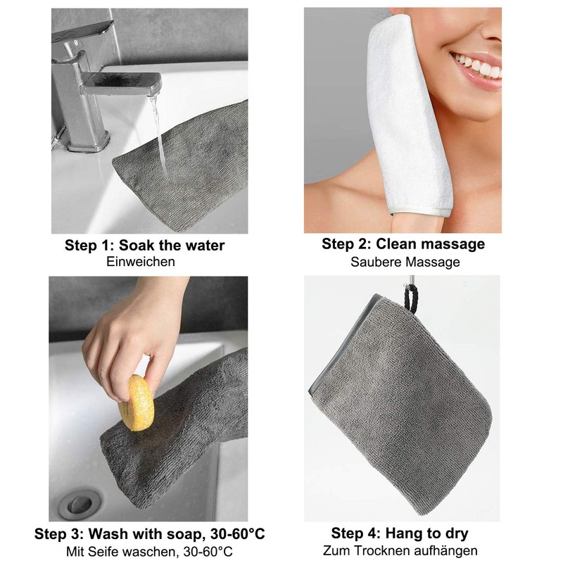 PHOGARY Pack of 10 Face Cloths Wash Mitt Flannel Removal
