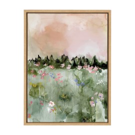 Kate and Laurel Sylvie Landscape 01 Framed Canvas Wall Art by Annie Quigley, 18x24 Natural, Soft Watercolor Nature Landscape with Greenery Art for Wall Decor