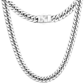 CaptainSteeL Cuban Link Chain for Men- 316L Stainless Steel 8MM Width Fashion Pattern Snap Button Hip Hop Jewelry,Chain for men 18K Gold Plated/Silver with Gift Box