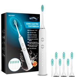 BRUSHKINZ Sonic Electric Toothbrush White - 5 Modes with Smart Timer - Soft Bristle USB Rechargeable Toothbrush for Adults - Power Vibrating Toothbrush for Dental Oral Care - Lasts 60 Days