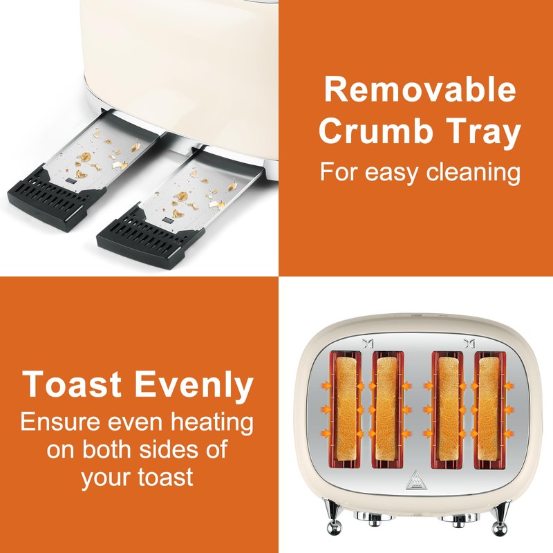 CUSIMAX Toaster 4 Slice, Retro Toaster with Wide Slots for