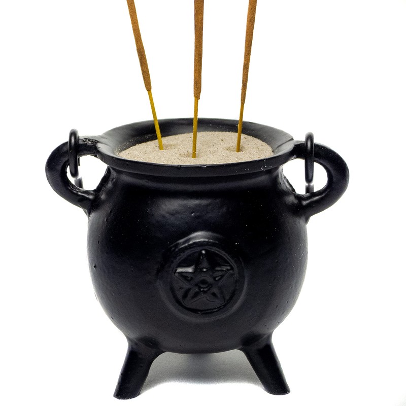 Cauldron Cast Iron Witchcraft Pentagram Incense Burner