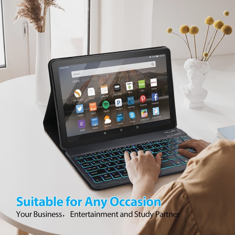 FunYaung Backlit Keyboard Case for Fire HD 10/10 Plus Tablet
