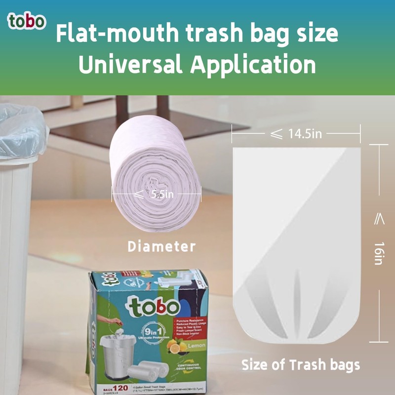 Tobo Small Trash Bags 4 Gallon, Lemon Scent, 240 Count