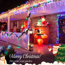 JMEXSUSS 800 LED Christmas Lights Outdoor Plug in, Multicolor Christmas Icicle Lights Outdoor Waterproof, 8 Modes Icicle Lights with 160 Drops for Bedroom House Holiday Christmas Party Decorations