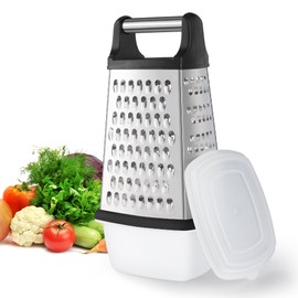 YC Kitchen Cheese Grater, Box Grater for Cheese Stainless Steel Vegetable Slicer Food Shredder 4-Sided Graters for Kitchen (Large Plus Box)