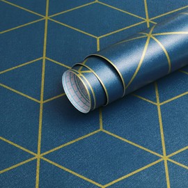 Safiyya Wallpaper Gold and Blue Geometric Wallpaper Peel and Stick Contact Paper Self Adhesive Removable Wallpaper Waterproof Contact Paper for Walls Vinyl Roll 118"x17.3"