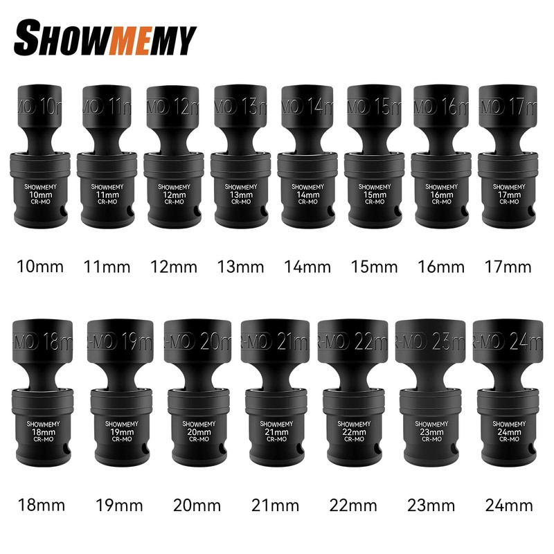 SHOWMEMY Drive Impact Universal Joint Socket Set, 6 Points, Shallow