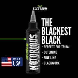 Electrum Notorious Black Tattoo Ink – Professional Quality, Vegan-Friendly, Long-Lasting Pigment, Ideal for Lining, 8 oz Bottle