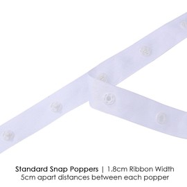 Snap Tape (3 Yards Pack) Popper Tape Stud Fasten Sewing Ribbon - 9 Styles for Home Décor Crafts Duvets,Babywear,Pleating; 2.5cms – 10cms Apart Stud Spacing by Neotrims. [STD 5cm Apart, White]