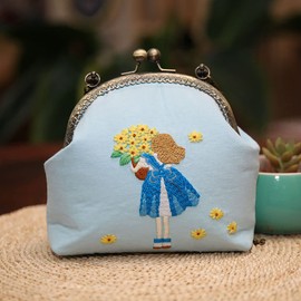 Embroidery Starter Kit DIY Floral Coin Wallet Shoulder Bag Embroidery Purse Crossbody Bag