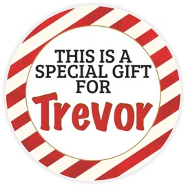 This is a Gift for Trevor - 10 Pack Circle Stickers 3 Inch - Candy Cane Merry Christmas Gift Tag Present Tree Holiday Custom Name Santa Claus