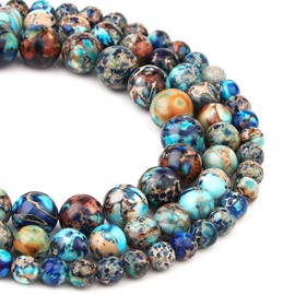 Filluck Natural Stone Beads 6mm Mixed Blue Imperial Jasper Polished Round Smooth Gemstone Beads for Jewelry Making Adults 15 Inch(Mixed Blue Imperial Jasper,6mm)
