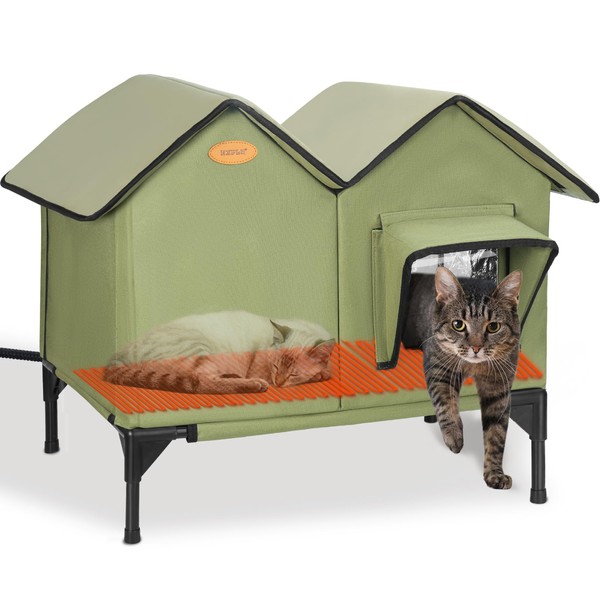 Heated Cat House for Outside in Winter Insulated Elevated Heated