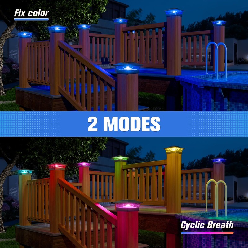 VOLISUN Solar Post Cap Light 12Pack Black: RGB Color Changing