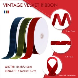 Yilloog 3 Rolls Christmas Velvet Ribbon Single Face Velvet Ribbon Vintage Velvet Ribbon for Christmas Tree Wreaths Gift Wrapping Bows Decoration(1 in X 15 Yard,Wine Red, Olive Green, Royal Blue)