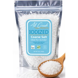 All Goods 16 oz (1 Pound) Iodized Coarse Sea Salt for Grinder Refill – Premium Coarse Crystals – Pure Sea Salt Perfect for Cooking, Seasoning & Finishing – Food-Grade Salt, Clean Taste Kitchen Essential