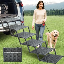 Folding Dog Ramp for Car, SUV & Truck, Wide Portable Pet Stairs with Non-Slip and Easy-Clean Surface, Extra Dog Step with Adjustable Size, Supports up to 250 lbs