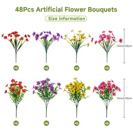 Alupssuc 48 Bundles Artificial Flowers for Outdoors Decoration, UV Resistant Silk Violet with Leaf Grass and Eucalyptus SpringFake Plants for Outside Indoor Yard Home Patio Porch Decor, Mix 4 Colors