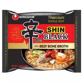Nongshim Shin Black Spicy Beef & Bone Broth Premium Noodle Soup Pack 8 Count
