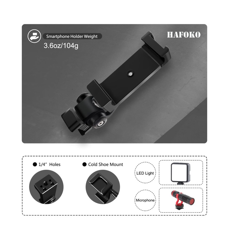 HAFOKO Aluminium Alloy Phone Tripod Mount with Cold Shoe Mount