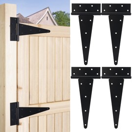 12 Inch T-Strap Gate Hinges, Heavy Duty Shed Barn Door Hinges, Black Tee Hinges for Wooden Fence, Yard Gate, Wrought Hardware Iron Rustproof (4 Pack)