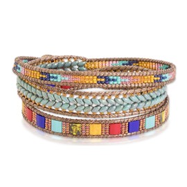 NOVICA Artisan Handmade Glass Beaded Wrap Bracelet Multicolored from Guatemala Aventurine Geometric [22 in L x 0.5 in W] ' Country Market'