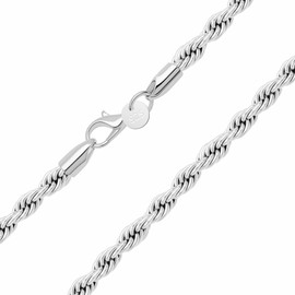 Nimbus Astelier S925 Silver 16" 18" 20" 22'' 24" 26'' 28" 30" Inch 4.0mm Thick Chain Choker Long Necklace Gift For Women Men Delicate Jewellery (Twisted Rope Chain, 20.0 inches)