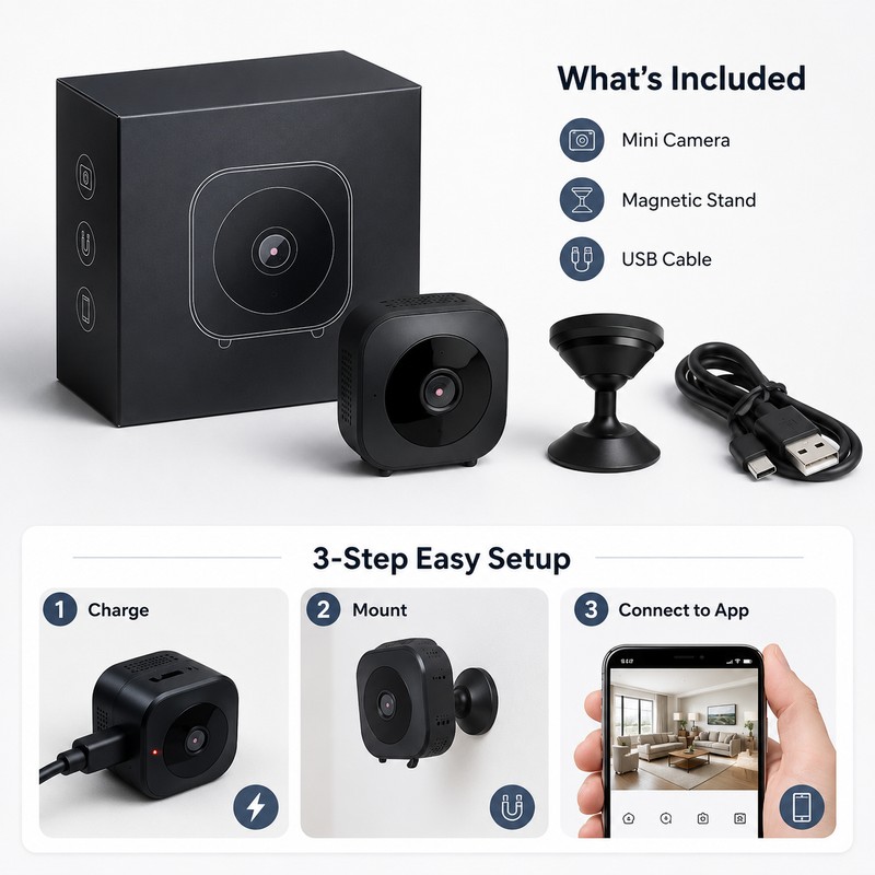 Mini WiFi Security Camera for Home Monitoring – Magnetic HD