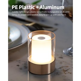 NEWSEE Cordless Small Candle Table Lamp, Modern Portable 3 Levels Brightness LED Desk Lamps, Rechargeable Battery Powered Lighting, for Living Room, Dining Room, Bedroom, Bar, Night Light (Gold)